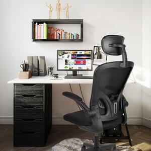 Sedia da ufficio Bigzzia, Sedia da ufficio con supporto lombare regolabile, Sedia da scrivania con schienale alto, Sedia ergonomica girevole, Sedia direzionale con poggiatesta e bracciolo pieghevole, Nero