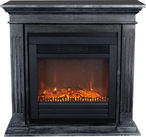 Camino elettrico Xaralyn - Cadiz ELU-SBP - pietra naturale nera lucida - potenza di riscaldamento 1400 Watt - con telecomando - mensola del camino con camino da incasso incluso - camino decorativo