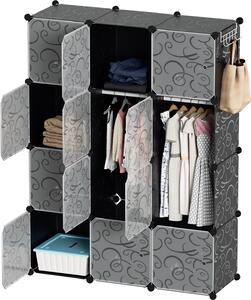 Jopassy Armadio a 12 scomparti Set di scaffali fai da te Sistema di scaffali LWH: 140x105x35cm Armadio combinato in pannelli PP Armadio con 2 ganci per cappotti