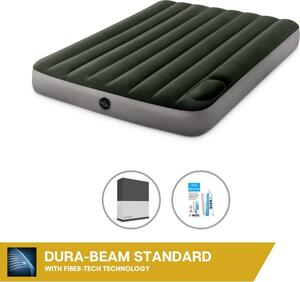 Letto ad aria Intex - 2 persone - 137 x 191 x 25 cm - Verde - Con pompa a pedale incorporata + lenzuolo nero + set di riparazione