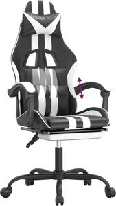 Sedia da Gaming con Poggiapiedi Nero e Bianco in Pelle finta