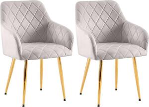 Set di 2 sedie da pranzo - sedute in velluto - posizione di seduta confortevole, fino a 150 kg | Colore: Grigio | Materiale alloggiamento: Oro metallizzato