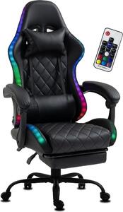 Delman sedia da gioco Sedia ergonomica da ufficio Illuminazione LED RGB Poltrona in Finto cuoio con poggiapiedi Base in metallo 02-0055BK