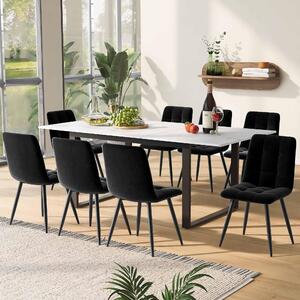 Tavolo da pranzo telescopico Fortuna Lai, 140/180x80x75 cm, gambe in ferro metallico e gambe quadrate (piano moderno in MDF bianco con motivi marmorizzati), doppio utilizzo per casa e ufficio