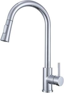 Rubinetto da cucina VBChome Acciaio inossidabile cromato con bocca estraibile, girevole a 360°, con pulsante per selezionare i tipi di getto – rubinetto moderno per lavello