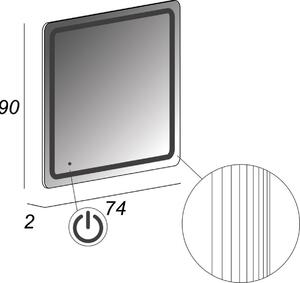 Specchio con illuminazione integrata bagno rettangolare L 74 x H 90 cm