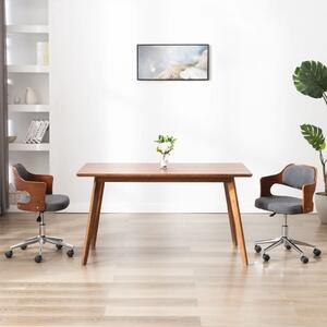 The Living Store Sedia da ufficio girevole in legno curvato e tessuto grigio
