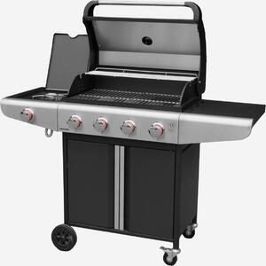 Barbecue a gas a 4 bruciatori con fuoco laterale, Nero