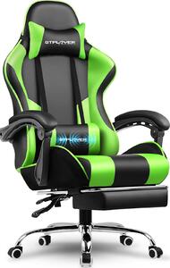Sedia da gioco GTPLAYER, sedia da ufficio, sedia ergonomica per PC, poltrona da gioco con supporto lombare massaggiante, poggiapiedi e poggiatesta, ecopelle verde