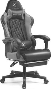 GTPLAYER sedia da gioco, sedia da ufficio ergonomica con poggiapiedi, poltrona da gioco 150 kg di portata, poggiatesta e supporto lombare grigio