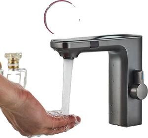 Rubinetto per lavabo, sensore touchless, display digitale della temperatura, armi grigie