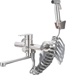 Rubinetto da cucina a parete, funzione acqua calda e fredda, superficie in acciaio inossidabile resistente, nichel spazzolato A
