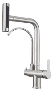 Rubinetto da cucina girevole a 360°, doppio supporto, acqua calda e fredda, acciaio inox, spazzolato