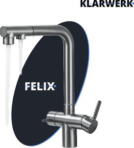 Felix | Rubinetto estraibile a 3 vie premium grigio titanio | Rubinetto da cucina a osmosi in acciaio inox | Rubinetto miscelatore a 360 gradi | Filtro a 3 connessioni