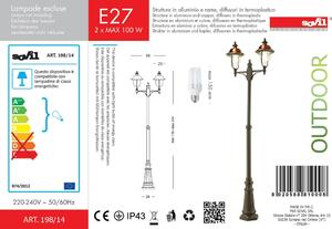 Lampione da giardino Rustica H244 cm, E27 in alluminio, grigio 2x IP43