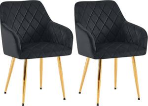 Set di 2 sedie da pranzo - sedute in velluto - posizione di seduta confortevole, fino a 150 kg | Colore: nero | Materiale della struttura: oro metallizzato