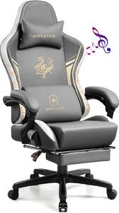 GTPLAYER Sedia da gioco Sedia da gioco con altoparlanti Bluetooth e poggiapiedi, sedia da ufficio della serie Dragon, sedia girevole ergonomica, sedia per computer grigia