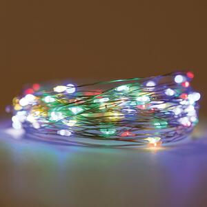 Catena luminosa filo rame 50 microled a batteria multicolor filo trasparente 5 m decorazioni