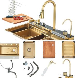Lavello da cucina, superficie oro spazzolato, grande capacità, oro spazzolato