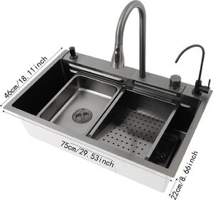 Lavello da cucina, acciaio inossidabile 304 resistente, rubinetto estraibile, nero