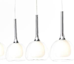 Lampadario Moderno Hadan cromo e bianco e trasparente in vetro, L. 91 cm, 4 luci, BRILLIANT