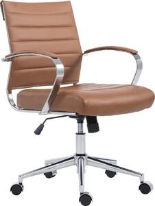 Sedia ergonomica da ufficio, sedia da ufficio - Comfort regolabile, struttura cromata | Materiale: Pelle finta. Colore: marrone chiaro