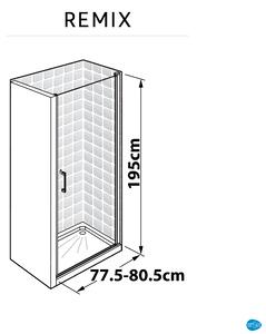 Box doccia con ingresso frontale porta battente battente Remix 80 cm, H 195 cm in vetro, spessore 8 mm trasparente nero