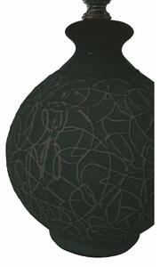 Lampada da tavolo lume abat jour con base rotonda in ceramica nera decorata paralume in stoffa Venice dark