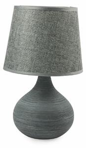 Lampada da tavolo lume abat jour con base rotonda in ceramica grigia decoro rigato con paralume in stoffa