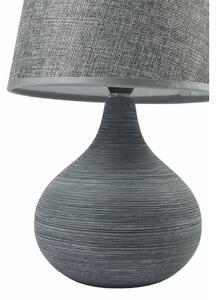 Lampada da tavolo lume abat jour con base rotonda in ceramica grigia decoro rigato con paralume in stoffa