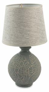 Lampada da tavolo abat jour con base rotonda in ceramica grigia decorata paralume in stoffa 40W