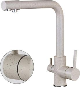 Rubinetto da cucina filtrato, doppia maniglia, rotazione di 360 gradi, beige con punti C