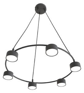 Lampadario Moderno 6 Luci Starlit In Acciaio Nero Ad Anello E Cilindri