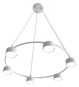 Lampadario Moderno 6 Luci Starlit In Acciaio Bianco Ad Anello E Cilindri