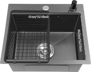 Lavello da cucina, acciaio inox nero, design moderno, nero