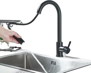 Rubinetto da cucina, doccetta estraibile flessibile, miscelatore acqua calda e fredda, nero opaco