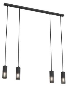 Lampadario Moderno 4 Luci Melt Cilindri Con Rete In Acciaio Nero