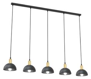 Lampadario 5 Luci Moto In Acciaio Nero E Oro Diffusori A Cupola