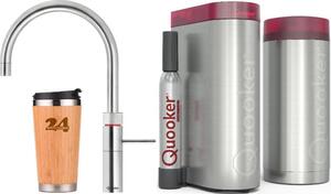 "QUOOKER FUSION ROUND bocca fissa cromo COMBI B con CUBO 2 (22FRCHRCUBE)" Rubinetto per acqua bollente a 100°C con sistema di acqua potabile *Incluso thermo mug