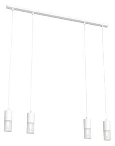 Lampadario Moderno 4 Luci Melt Cilindri Con Rete In Acciaio Bianco