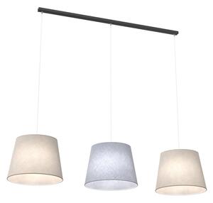 Lampadario A 3 Luci Epoca Con Paralumi In Tessuto Beige E Grigio