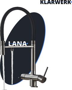 Lana | Rubinetto estraibile a 3 vie grigio e nero | Rubinetto da cucina a osmosi in acciaio inox | Miscelatore - girevole a 360 gradi | Filtro a 3 connessioni