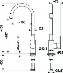 Rubinetto da cucina, 40,5 cm, bianco, con bocca girevole a 360°, Lentis