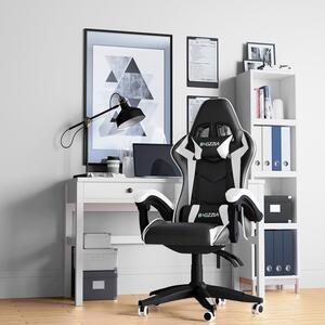 Sedia da ufficio Bigzzia, sedia da gioco, sedia ergonomica per computer, sedia da scrivania, sedia girevole con cuscino, fino a 110 kg, bianco