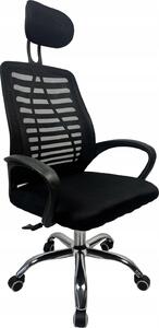 Sedia da ufficio KRIS, sedia girevole ergonomica, schienale in rete, poggiatesta regolabile, seduta regolabile in altezza, base cromata, nera, per ufficio e home office