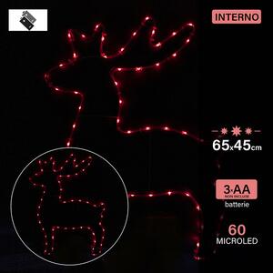 Decorazione insegna luminosa renna con 60 microled a batteria per uso interno 65x45 cm - Red