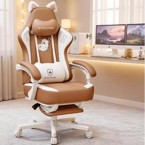 GTPLAYER Sedia da gioco carina, sedia da gioco, sedia da ufficio ergonomica sedia da gioco con orecchie di gatto, schiuma di memoria e poggiapiedi, 150 kg in Pelle finta