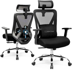 Sedia da ufficio COMHOMA sedia da scrivania ergonomica poltrona da dirigente con braccioli 3D, supporto lombare regolabile e poggiatesta, 150 kg, nero