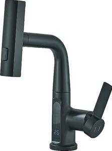 Rubinetto per lavabo, luce LED, doccetta estraibile, nero opaco
