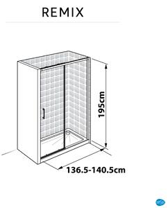 Box doccia con ingresso frontale porta scorrevole scorrevole Remix 140 cm, H 195 cm in vetro, spessore 8 mm serigrafato cromato